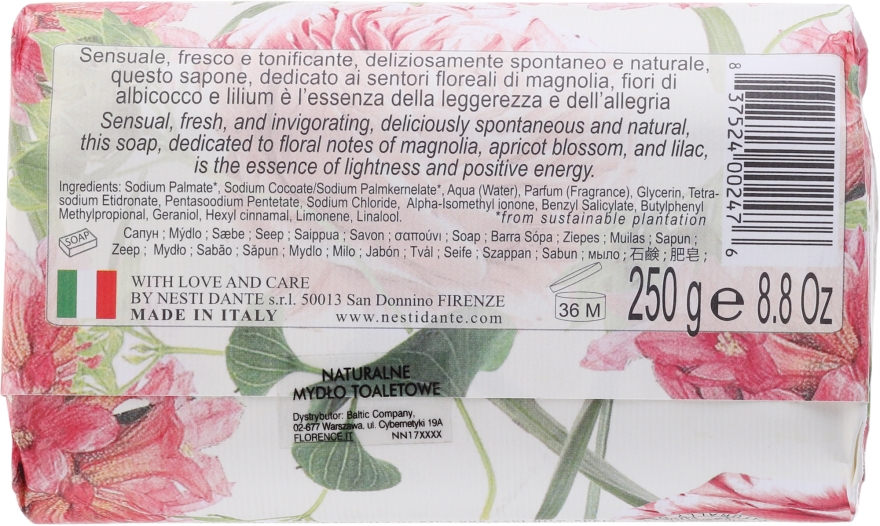 Naturalne mydło w kostce Biała magnolia, kwiat moreli i lilia - Nesti Dante Dolce Vivere Pisa — Zdjęcie N2