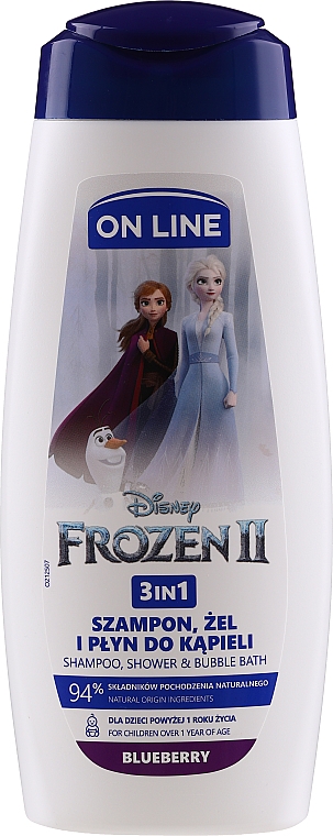 Szampon, żel i płyn do kąpieli 3 w 1 dla dzieci Borówka - On Line Kids Disney Frozen — Zdjęcie N1