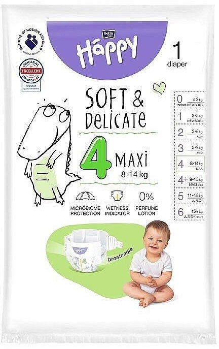 Pieluchy dziecięce 8-14 kg, rozmiar 4 Maxi, 1 szt. - Bella Baby Happy Soft & Delicate — Zdjęcie N1