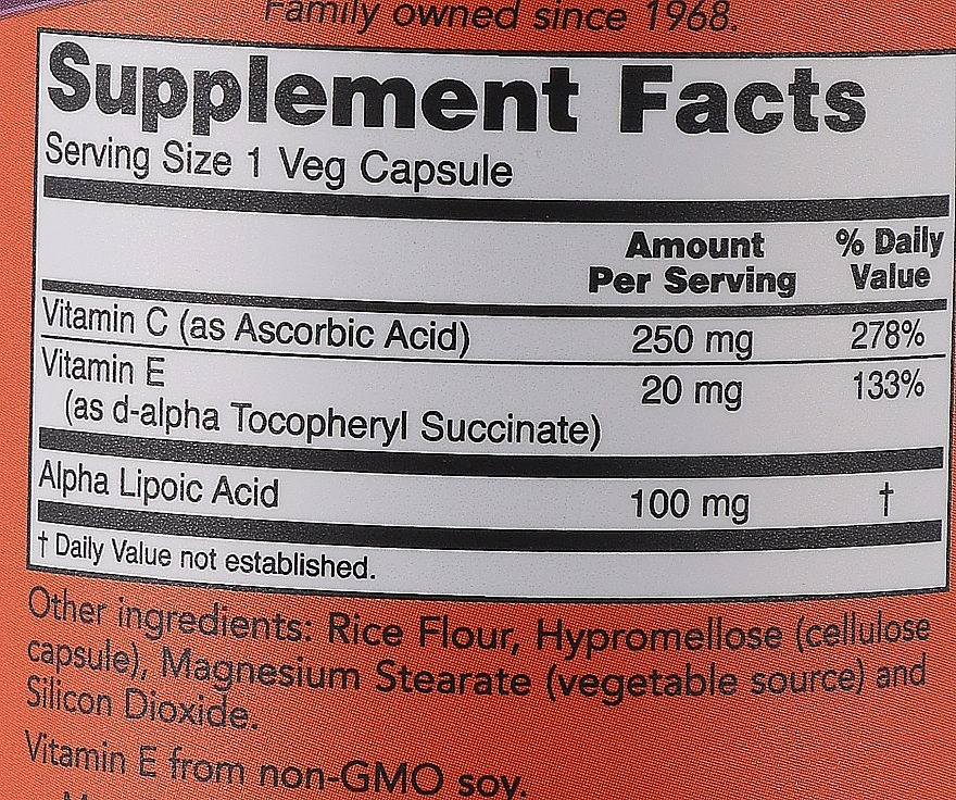 Kwas alfa-liponowy z witaminami C i E, 100 mg - Now Foods Alpha Lipoic Acid  — Zdjęcie N3