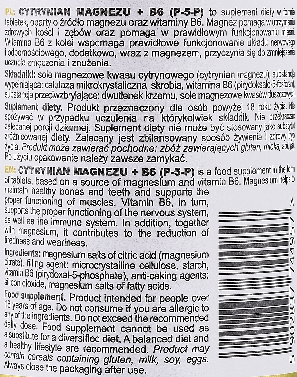 Suplement diety Cytrynian magnezu + B6 - SFD Nutrition Cytrynian Magnezu + B6 (P-5-P) — Zdjęcie N3