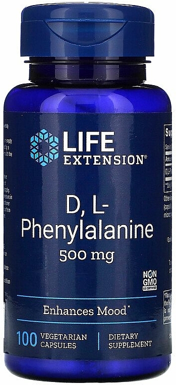 Fenyloalanina w kapsułkach - Life Extension D L-Phenylalanine, 500 mg — Zdjęcie N1