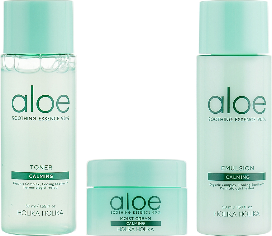 Kojący zestaw do pielęgnacji twarzy - Holika Holika Aloe Skin Care Special Set (toner 50 ml + emulsion 50 ml + cr 20 ml) — Zdjęcie N2