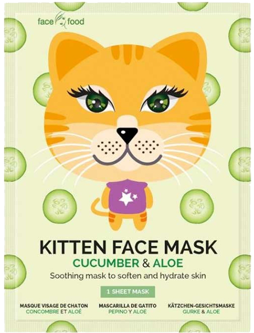 Kojąca maska na tkaninie do twarzy z ekstraktem z ogórka i aloesu Kotek - 7th Heaven Face Food Kitten Face Mask Cucumber & Aloe