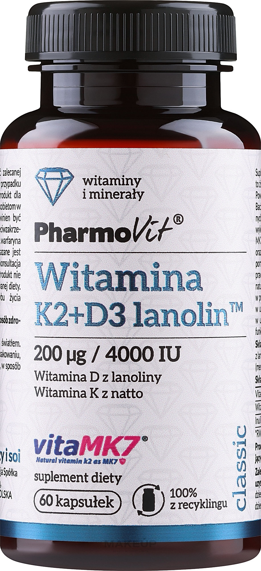 Suplement diety Witaminy K2+D3 - PharmoVit Classic Vitamin K2 + D3 Lanolin — Zdjęcie 60 szt.