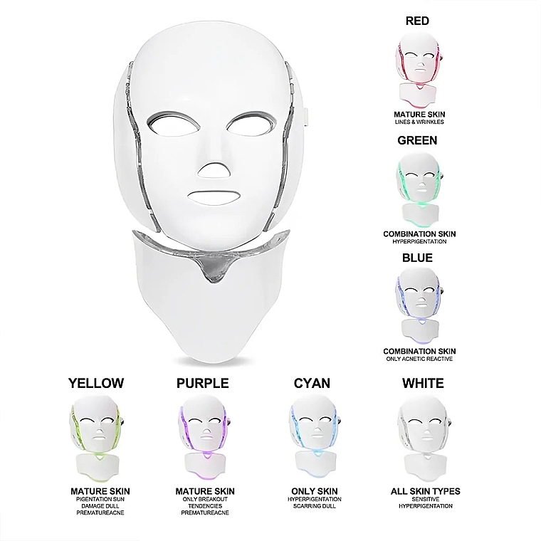 Maska na twarz LED, 7 kolorów - Eclat Skin London Limited Edition Pro 7 Colour LED Face & Neck Mask — Zdjęcie N1