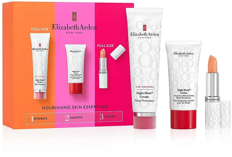 Zestaw - Elizabeth Arden Eight Hour Nourishing Skin Essentials (b/cr/50ml + h/cr/30ml + lip/balm/3,7g) — Zdjęcie N1