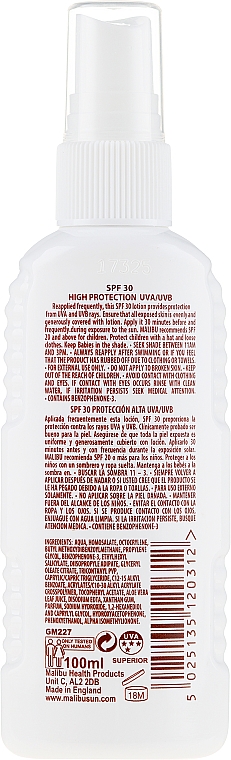 Przeciwłoneczne mleczko w sprayu do ciała - Malibu Sun Lotion Spray High Protection Water Resistant SPF 30 — Zdjęcie N2