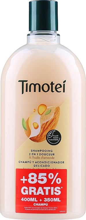 Szampon do włosów 2 w 1 z olejem ze słodkich migdałów - Timotei Sweet Almond Oil Shampoo — Zdjęcie N1