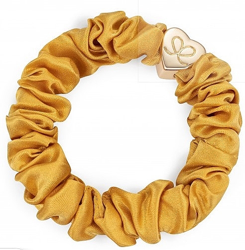 Jedwabna gumka do włosów, złote serce, musztardowa - By Eloise London Gold Heart Silk Scrunchie Mustard — Zdjęcie N2