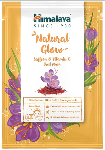 Maska w płachcie z szafranem i witaminą C - Himalaya Herbals Natural Glow Saffron & Vitamin C Sheet Mask — Zdjęcie N1