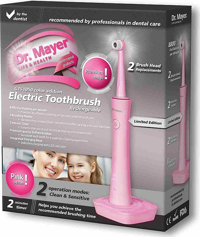 Elektryczna szczoteczka do zębów GTS1050, różowa - Dr. Mayer Rechargeable Electric Toothbrush — Zdjęcie N2