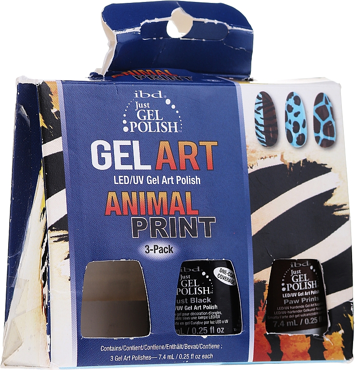 PRZECENA! Zestaw - IBD Spa Just Gel Polish Animal Print Gel Art(nail/lacquer/7,4mlx3) * — Zdjęcie N1