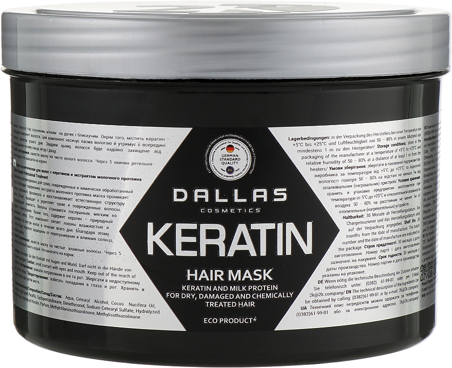 Kremowa maska do włosów z ekstraktem z keratyny i białka mleka - Dalas Cosmetics Keratin Mask