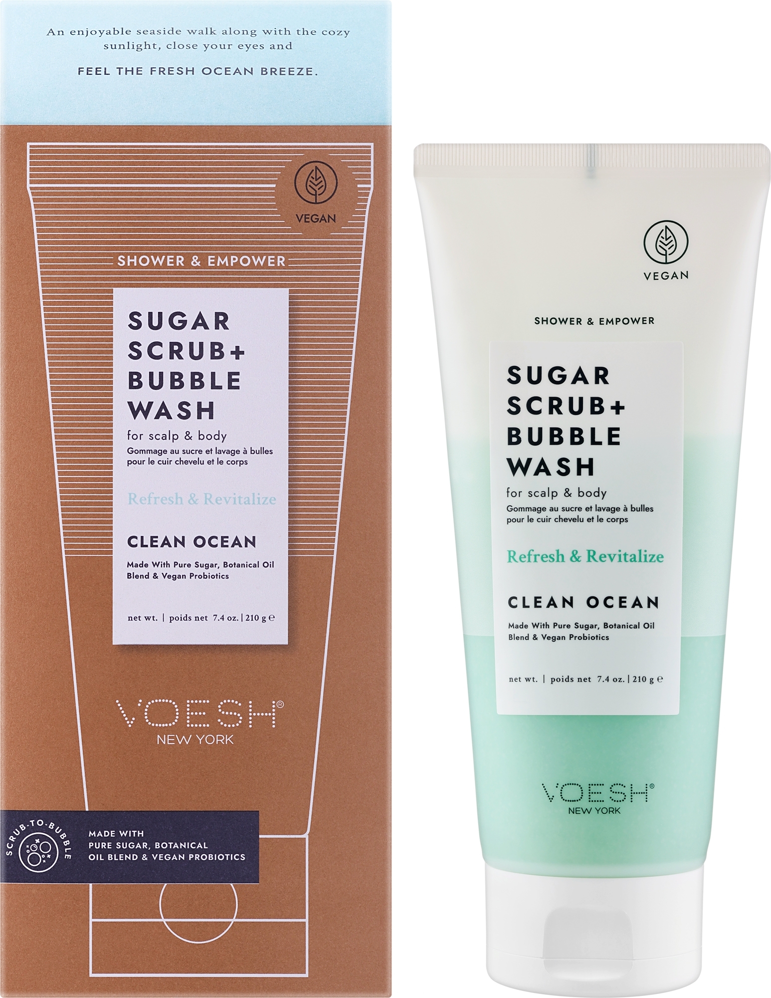 Peeling cukrowy do skóry głowy i ciała Pure ocean - Voesh Sugar Scrub+Bubble Wash Clean Ocean — Zdjęcie 210 g