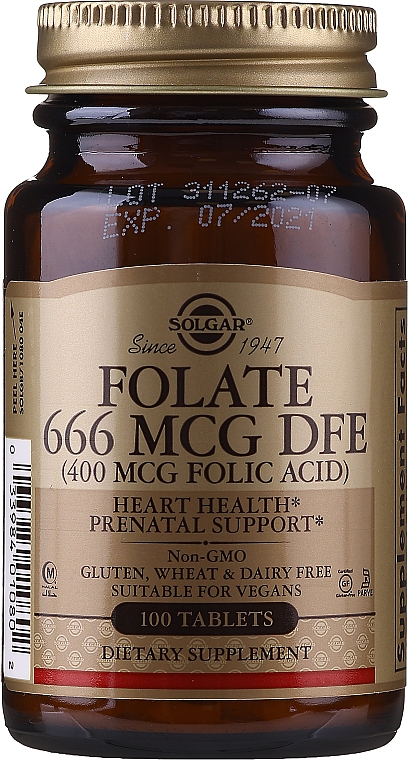 Suplement diety Kwas foliowy, 400 mcg - Solgar Health & Beauty Folate 666 MCG DFE — Zdjęcie N2