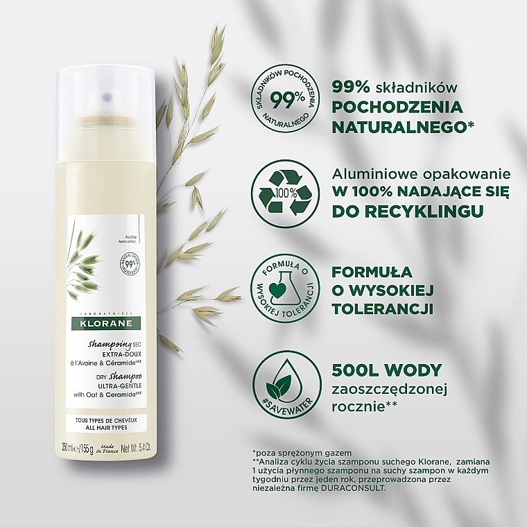 Suchy szampon z płatkami owsianymi i ceramidami - Klorane Dry Shampoo Ultra-Gentle With Oat&Ceramide  — Zdjęcie N3