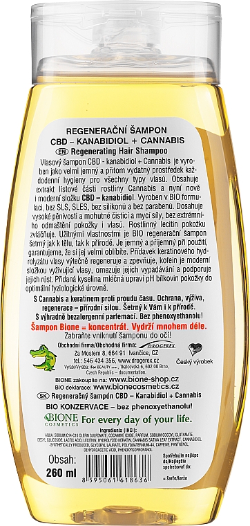 Regenerujący szampon do włosów z olejem konopnym - Bione Cosmetics CBD Kanabidiol — Zdjęcie N2