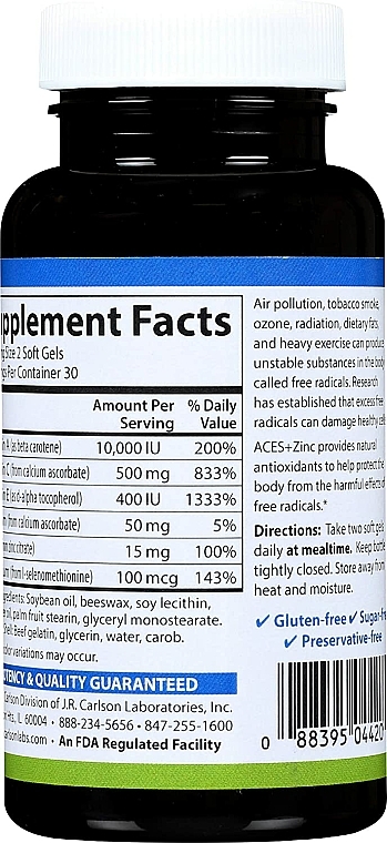 Antyoksydanty w żelowych kapsułkach - Carlson Labs Aces + Zn Antioxidant — Zdjęcie N2