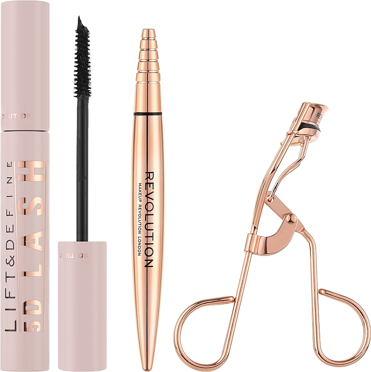 Zestaw - Makeup Revolution 5D Lash Eye Gift Set (eyelash curler/1pc + mascara/14ml + eyeliner/0.8ml) — Zdjęcie N2