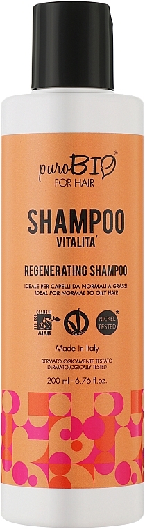Regenerujący szampon do włosów VITALITA - puroBIO Cosmetics For Hair Regenerating Shampoo — Zdjęcie N1
