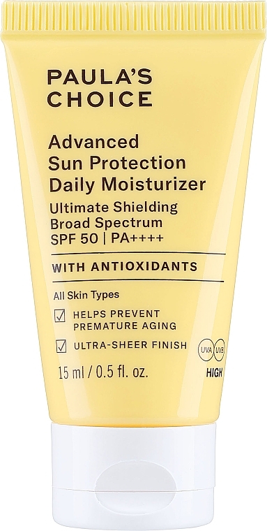 Nawilżający krem przeciwsłoneczny SPF 50 - Paula's Choice Advanced Sun Protection Daily Moisturizer SPF 50 PA++++ Travel Size — Zdjęcie N1