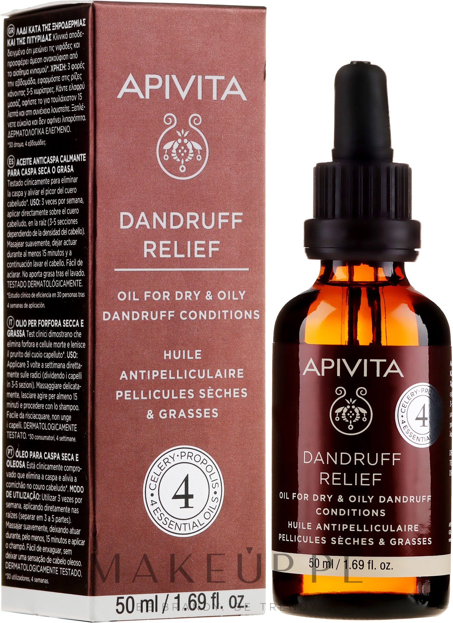 Olejek łagodzący łupież do włosów suchych i tłustych - Apivita Hair Loss Apivita Dandruff Relief Oil — Zdjęcie 50 ml