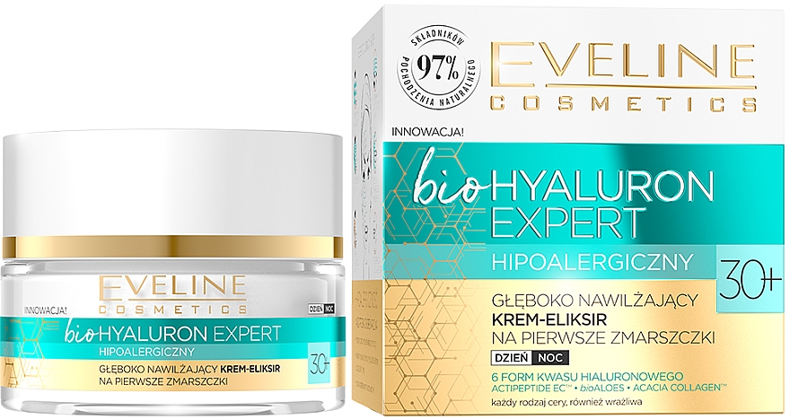 Głęboko nawilżający krem-koncentrat na pierwsze zmarszczki 30+ - Eveline Cosmetics BioHyaluron Expert — Zdjęcie N1