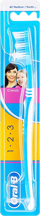 Szczoteczka do zębów, 40 średnia twardość, niebieska - Oral-B 1 2 3 Classic — Zdjęcie N1