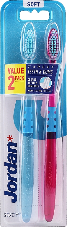 Miękkie szczoteczki do zębów, rózowa + błękitna - Jordan Target Teeth & Gums Soft — Zdjęcie N2