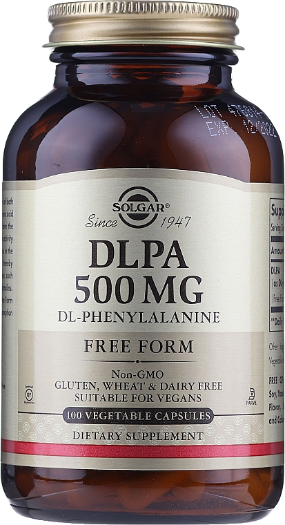 Suplement diety Kompleks aminokwasów 500 mg - Solgar DLPA DL-Phenylalanine — Zdjęcie N1