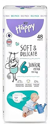 Pieluchy dziecięce 15+ kg, rozmiar 6 Junior Extra, 48 sztuki - Bella Baby Happy Soft & Delicate — Zdjęcie N1