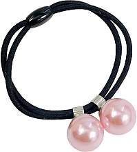 Podwójna gumka do włosów z różowymi perłami, czarna - Lolita Accessories — Zdjęcie N1