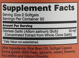 Bezzapachowy ekstrakt z czosnku w kapsułkach - Now Foods Odorlees Garlic Softgels — Zdjęcie N3