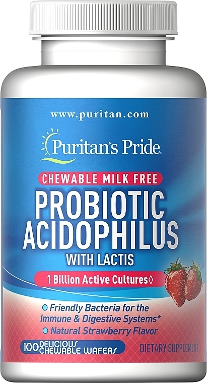 Suplement diety Truskawka - Puritan's Pride Probiotic Acidophilus With Lactis Strawberry  — Zdjęcie N1