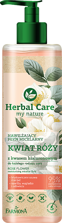 Nawilżający płyn micelarny Kwiat róży - Farmona Herbal Care Micellar Water — Zdjęcie N1