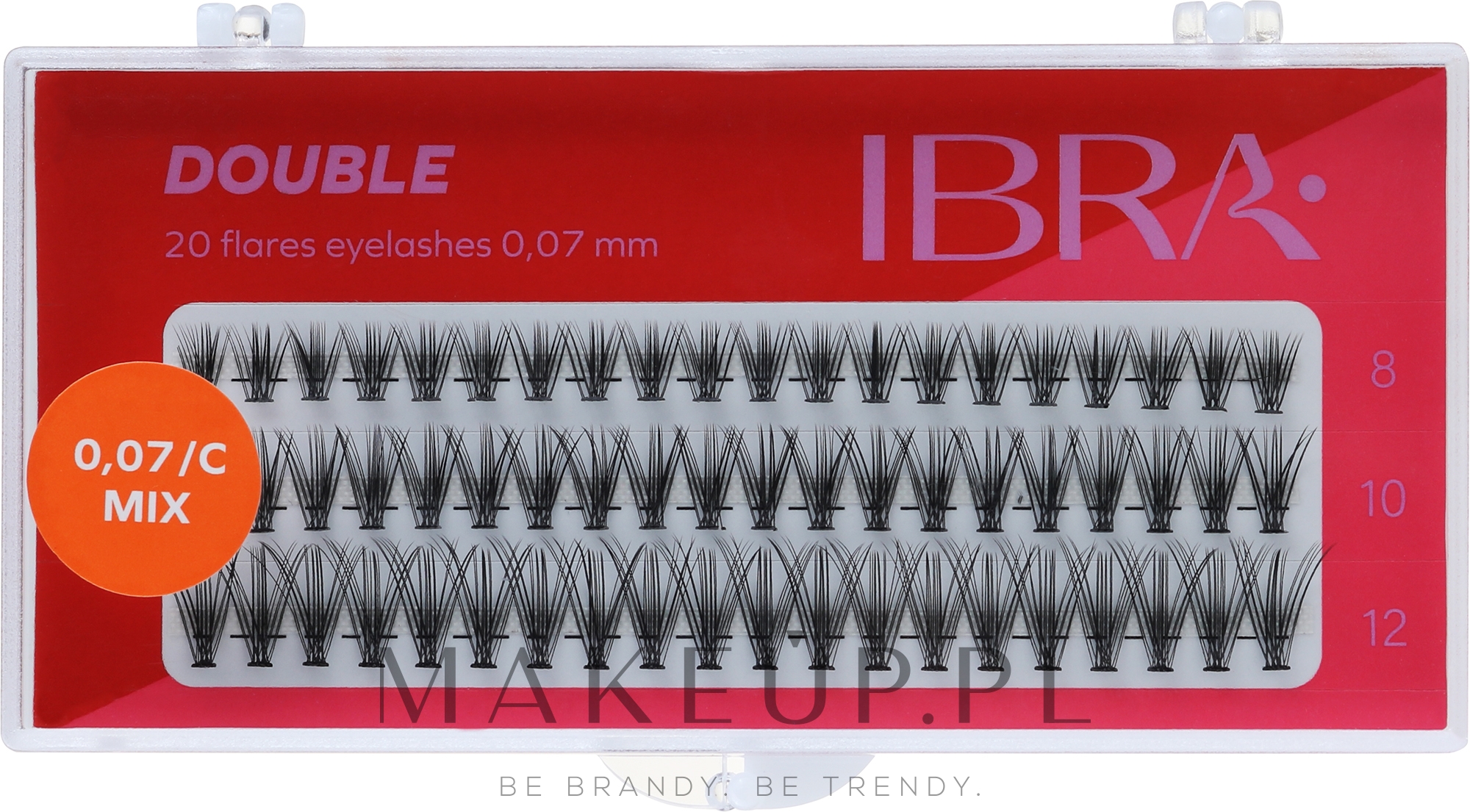 Kępki sztucznych rzęs - Ibra 20 Flares Eyelash Double 0,07 C, 20 D Mix — Zdjęcie 60 szt.
