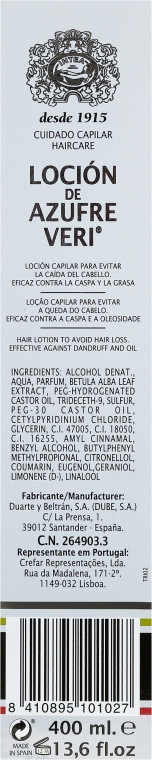 Lotion przeciw wypadaniu włosów - Intea Azufre Veri Hair Lotion To Avoid Hair Loss — Zdjęcie N3