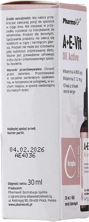 PRZECENA! Witaminy A + E-Vit w kroplach - Pharmovit Clean Label A+E-Vit Oil Active * — Zdjęcie N1