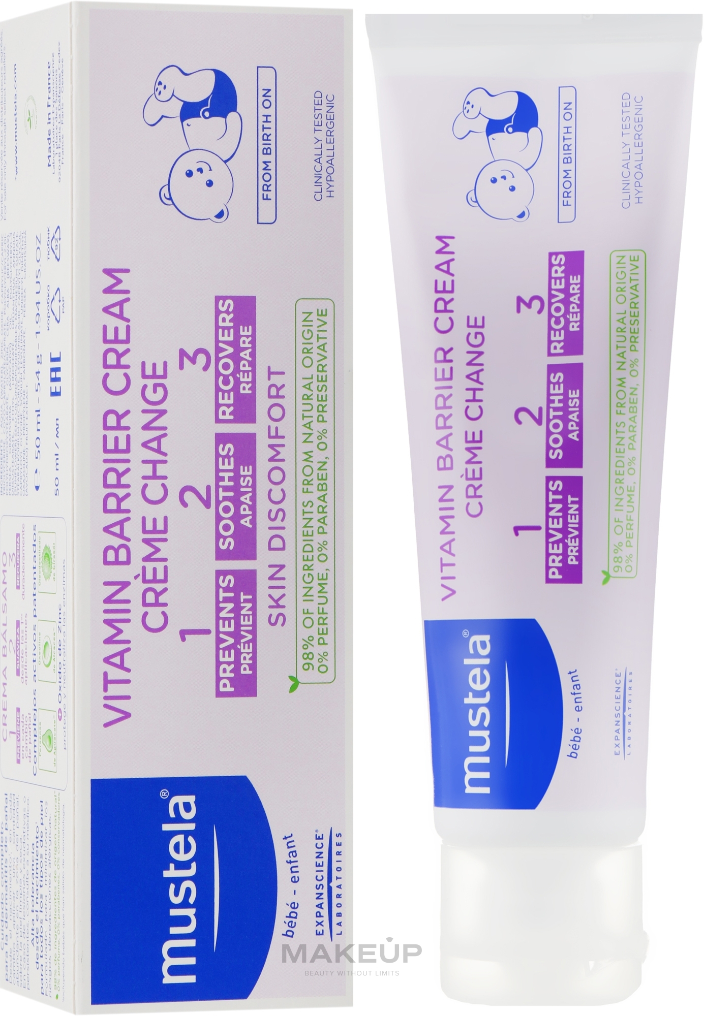 Krem witaminowo-ochronny do skóry pośladków dla dzieci - Mustela Bébé 1 2 3 Vitamin Barrier Cream — Zdjęcie 50 ml