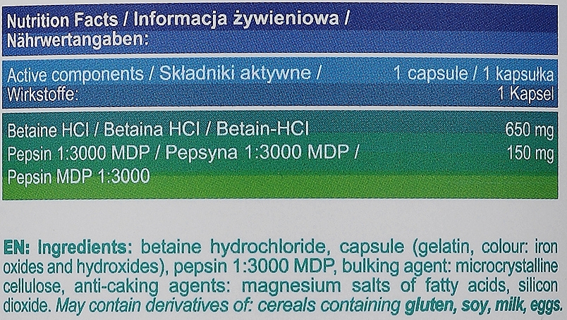 Suplement diety Betaina+Pepsyna - Allnutrition Betaine HCL+Pepsin — Zdjęcie N3