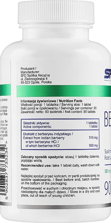 Suplement diety Chlorowodorek berberyny - SFD Nutrition Berberyna HCL — Zdjęcie N2