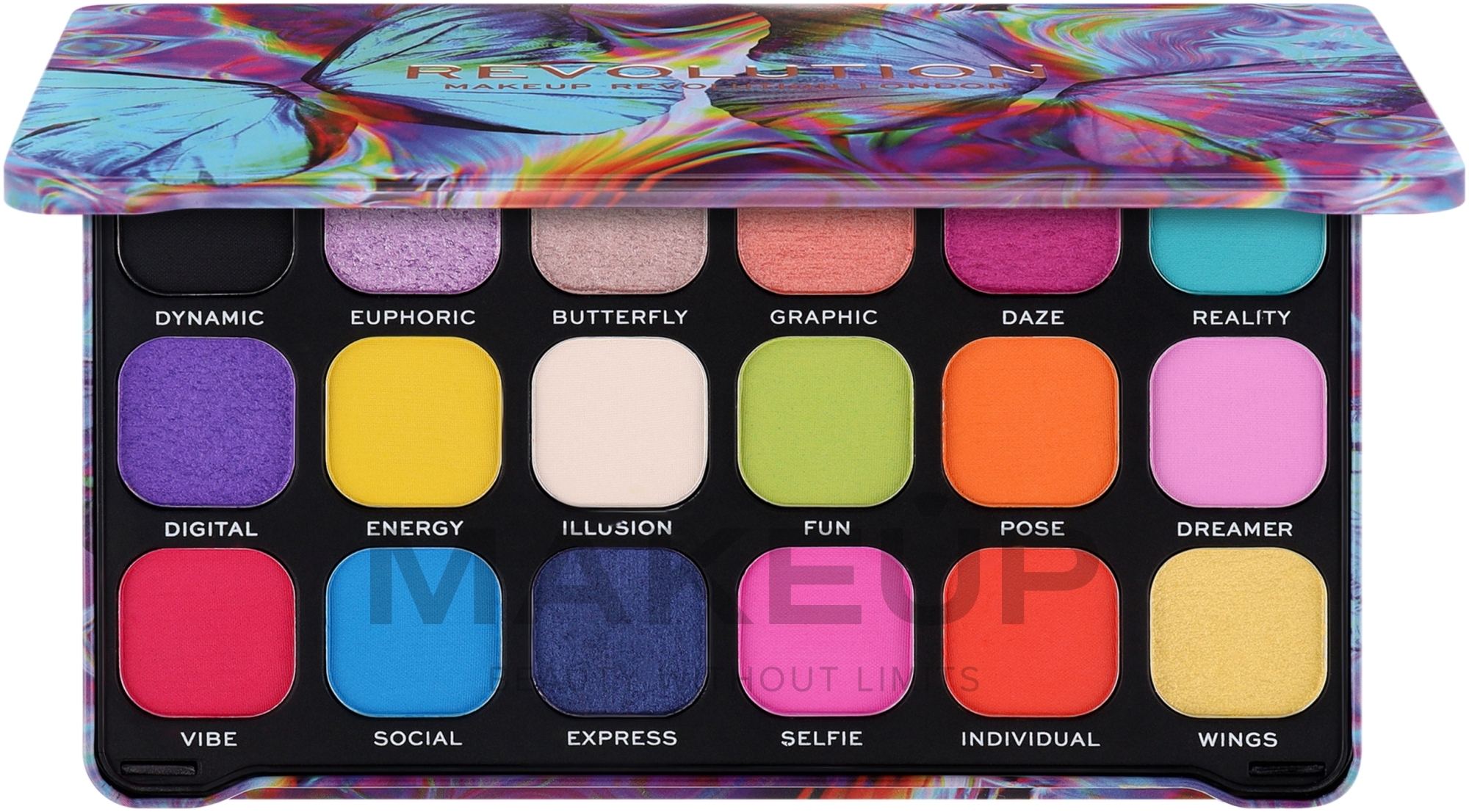 Paleta cieni do powiek - Makeup Revolution Forever Flawless Digi Butterfly Shadow Palette — Zdjęcie 18 x 1.1 g
