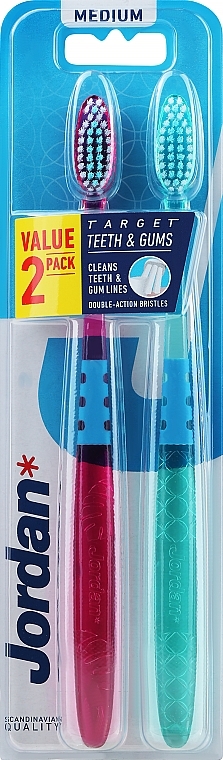 Szczoteczka do zębów średnio twarda, zielona + różowa - Jordan Target Teeth Toothbrush — Zdjęcie N2