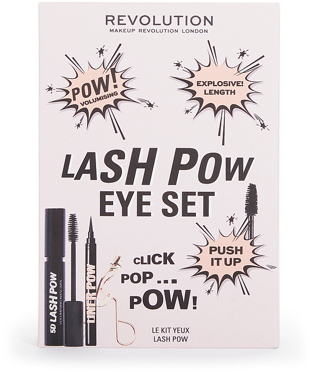 Zestaw - Makeup Revolution Lash Pow Eye Duo Gift Set (eyelash curler/1pc + mascara/12.2ml + eyeliner/3ml) — Zdjęcie N2