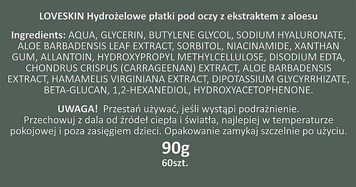 Hydrożelowe płatki pod oczy z aloesem - Love Skin Aloe Rehydrating Eye Mask — Zdjęcie N3