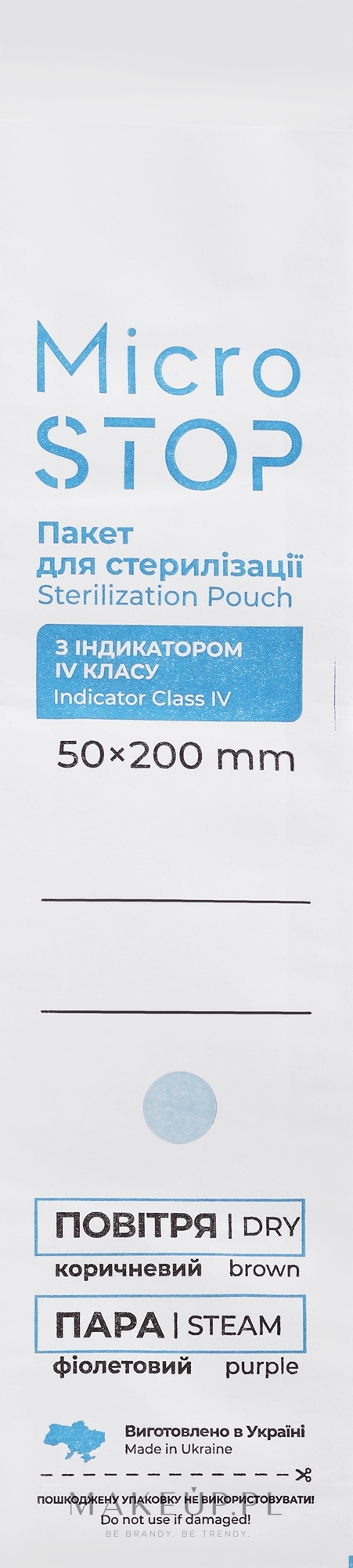 Worki Kraft z białego papieru odpornego na wilgoć ze wskaźnikiem klasy IV, 50 x 200 mm - MicroSTOP — Zdjęcie 100 szt.