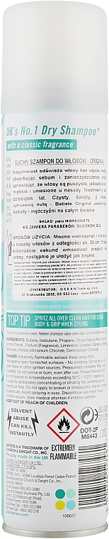 PRZECENA! Suchy szampon - Batiste Dry Shampoo Clean And Classic Original * — Zdjęcie N2