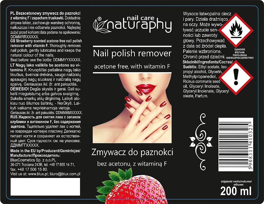 Zmywacz do paznokci bez acetonu z witaminą F Truskawka - Naturaphy Nail Polish Remover Strawberry Scent — Zdjęcie N2