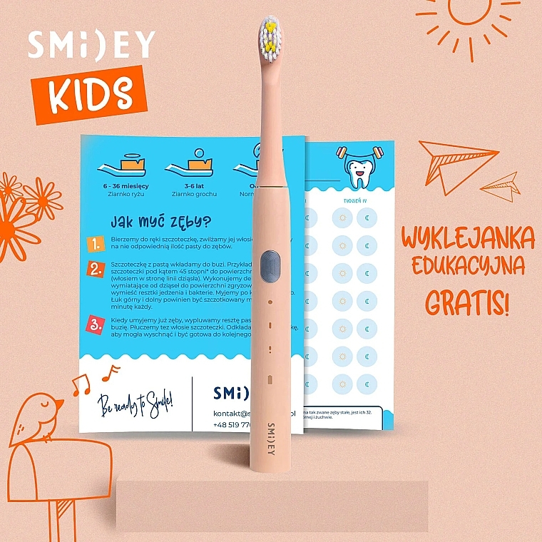 Elektryczna soniczna szczoteczka do zębów dla dzieci, różowa - Smiley Light Kids — Zdjęcie N4